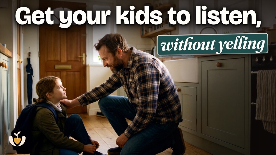 Thumbnail of the video Get your kids to listen, without yelling: a dad kneels to talk calmly with his daughter